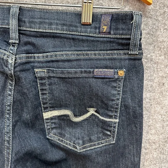 7 For All Mankind Jeans Womens 28 Blue Denim Low Rise Embroidered Pockets Logo - Picture 4 of 11